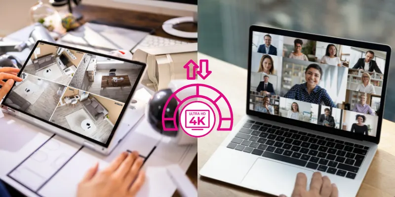 Bandwidth requirements for 4K streaming, Zoom, and CCTV — 2026 reference High-speed fiber broadband supporting 4K streaming Zoom meetings and CCTV monitoring in a modern smart home