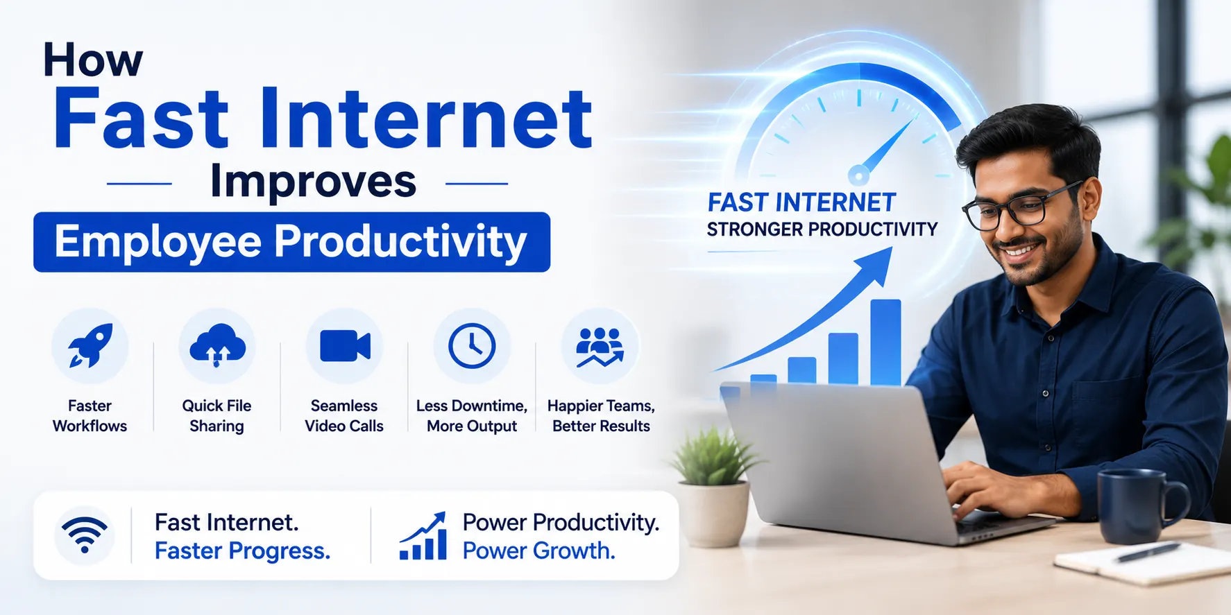 How Fast Internet Improves Employee Productivity Employees working efficiently with fast business internet connectivity