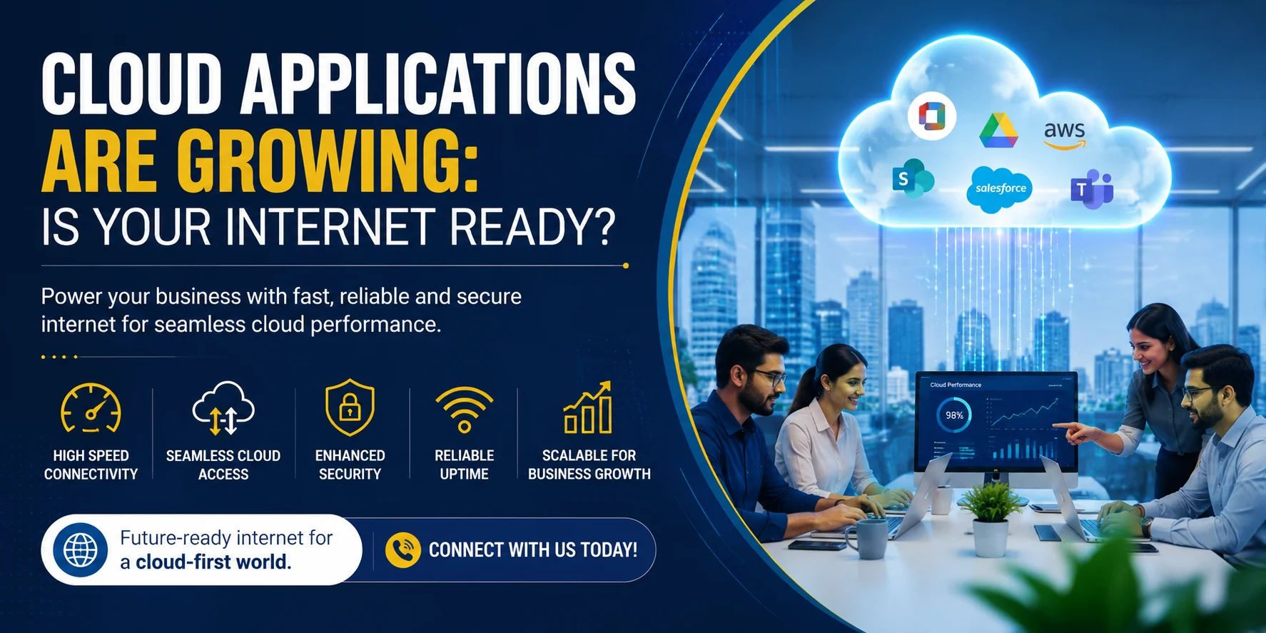 Business team using cloud applications with high-speed internet connectivity Business team using cloud applications with high-speed internet connectivity